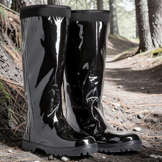 Wipre Reusable Rain Boot Covers - Tall Waterproof Shoe Protectors with Zipper & Reflective Strips - Non-Slip Rubber Sole - For Cycling, Hiking & Outdoor Work - Black