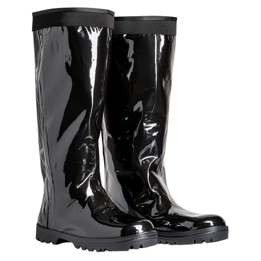 Wipre Reusable Rain Boot Covers - Tall Waterproof Shoe Protectors with Zipper & Reflective Strips - Non-Slip Rubber Sole - For Cycling, Hiking & Outdoor Work - Black